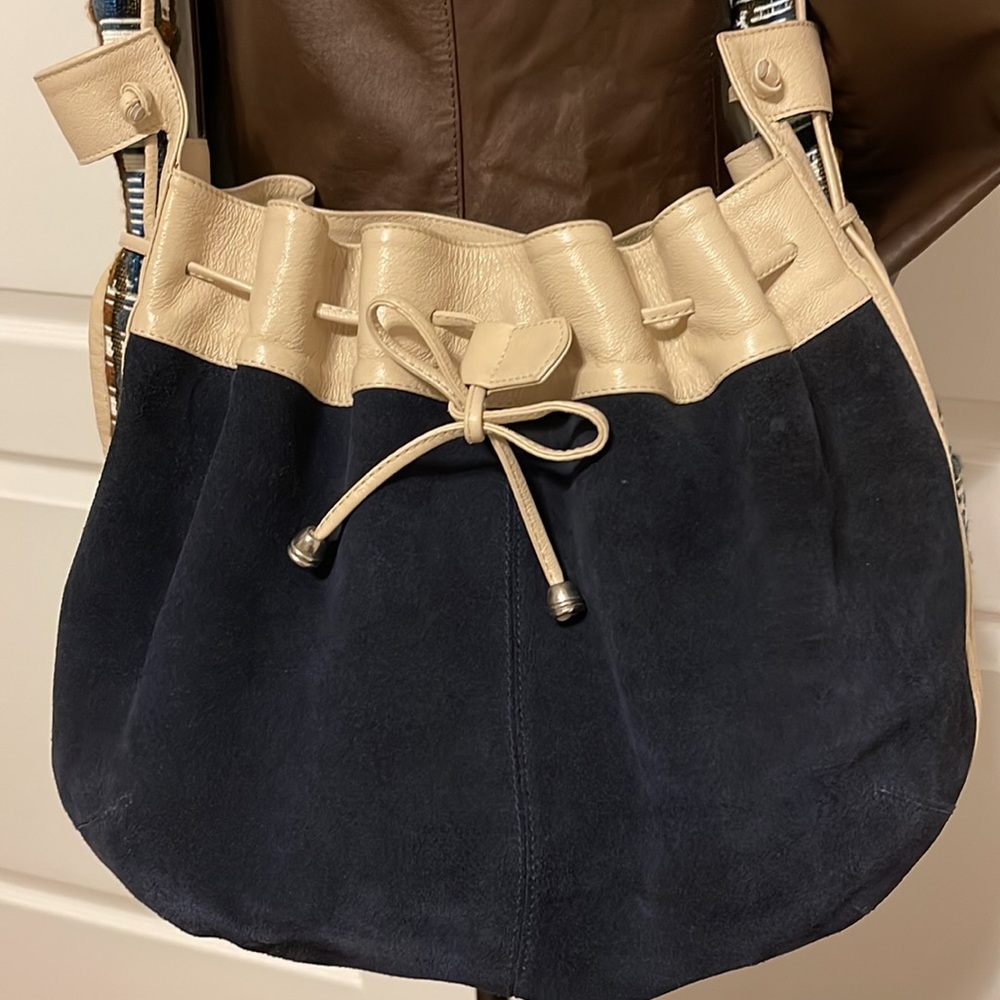 😍 Blue Suede with cream leather trim crossbody bag